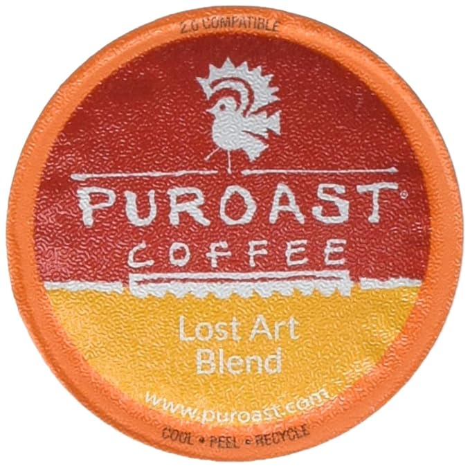 Puroast Low Acid Coffee| Lost Art Single Serve Pods | Medium Roast | High Antioxidants &amp High pH |No Bitter Aftertaste | Reduced Heartburn &amp GERD Friendly | 72 Count - Compatible with Keurig B