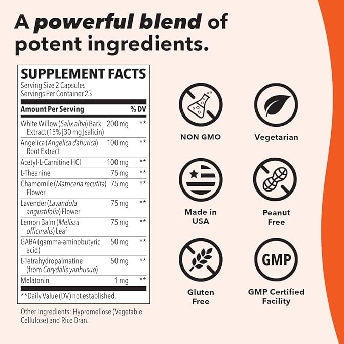 LifeSeasons Relieve-R PM - Eases Nighttime Aches &amp Discomfort - Relaxes Muscles - Calms The Nervous System - Supports Natural Sleep Cycles &amp Non Habit Forming - 46 Capsules