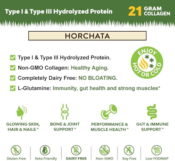 MariGold Grass-fed Collagen Peptides Protein - Horchata 1LB - 100% Pure Type I &amp III Hydrolyzed Bovine Collagen Non-GMO Hormone Free Dairy Free Keto-Friendly Healthy Joints and Skin