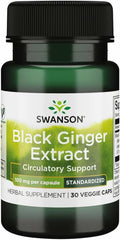 Swanson Black Ginger Extract - Promotes Healthy Blood Circulation and Physical Vigor - May Aid Heart Health Muscle Tissue and Wellbeing - (30 Veggie Capsules 100mg Each) 1 Pack