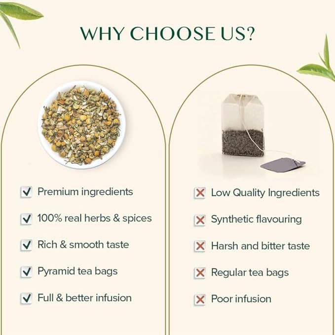 VAHDAM Chamomile Herbal Tea (100 Pyramid Tea Bags) Resealable Ziplock Pouch | Caffeine Free Non GMO Gluten Free | 100% Pure Tisane - Sweet &amp Floral | Made With Natural Chamomile Flowers