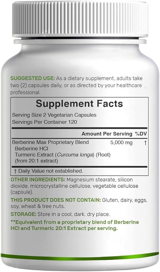 DEAL SUPPLEMENT Berberine Max Supplement with Turmeric 5000mg Per Serving 240 Veggie Capsules – 97% Pure Berberine HCl – 20:1 Turmeric Root Extract – Vegetarian Friendly Non-GMO