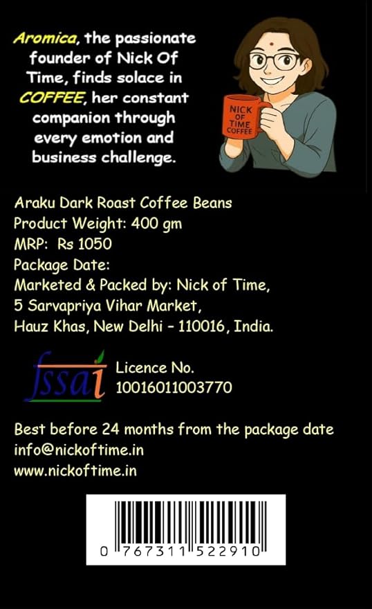Nick of Time Indian Ground Coffee Powder from Araku Valley | Tribal Coffee | 100% Arabica AA Grade Dark Roast | Bold and Flavorful with Rich Aroma (400g|14.10 oz)