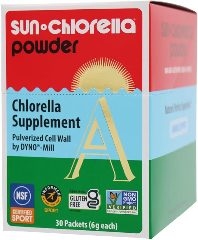 Sun Chlorella Powder Green Algae Superfood Supplement Supports Whole Body Wellness Immune Defense Gut Health &amp Natural Energy Boost - Chlorophyll B12 Protein Non-GMO - 30 Packets