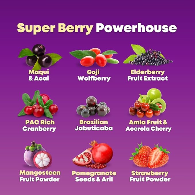 Organic Super Maqui Berry Capsules - Superfood Powder - Elderberry Extract Cranberry Pomegranate Acai - Dry Eye &amp Tear Support Gut Health Skin - 60 Vegan Capsules Non GMO Gluten Free Supple
