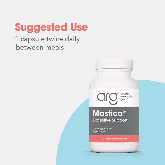 Allergy Research Group ARG Mastica Digestive Support - Supports Digestive Comfort - Delivers 1000 mg Chios Mastic Gum Resin per Serving - Vegetarian &amp Hypoallergenic - 60 Servings - 120 Capsules
