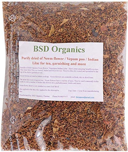 BSD Organics Purify dried Neem flower/Vepam poo/Indian Lilac for tea garnishing and more (1 kilogram / 2.2 pound)