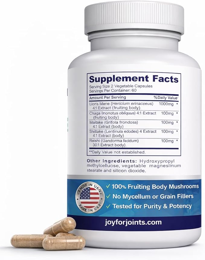 Lions Mane Supplement Capsules – Lion’s Mane Mushroom Extract for Brain &amp Focus Support – Fruiting Body 5 Mushroom Complex 1400mg 120 Veg Capsules Made in USA