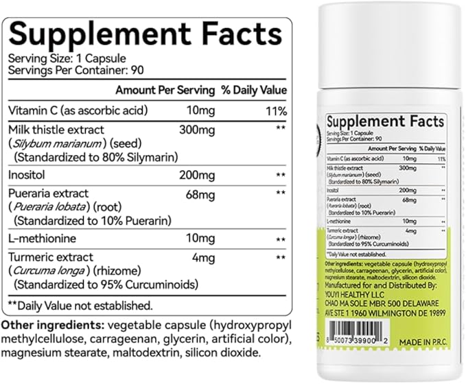 OxyEnergy Silymarin Milk Thistle 300mg Extract with Vitamin C Inositol &amp Pueraria Liver Detox &amp Repair Support Antioxidant Support90 CapsulesPack of 2
