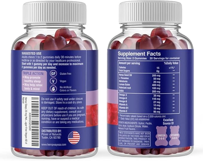 Melatonin 20mg | May Help Falling Asleep Faster &amp Staying Asleep Longer | with Hemp GABA Valerian Lemon Balm Melatonin | Sugar-Free Vegan 60 Gummies
