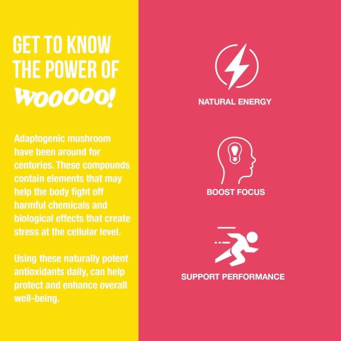 Wooooo! Energy Ric Flair Sparkling Adaptogenic Mushroom Energy Drink | Natural Antioxidants &amp Nootropics | Lion’s Mane &amp Cordyceps | 150mg Caffeine | 12 Pack (Strawberry Banana)