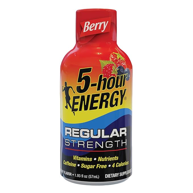 5 Hour Energy(R) Berry Energy Shot Regular Strength Vitamins and Nutrients Sugar Free 4 Calories 1.93 oz 4 Pack