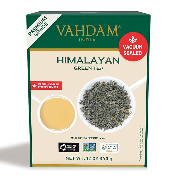 VAHDAM Green Tea Leaves From Himalayas 170+ Cups (12oz) High Elevation Grown Green Tea Leaves From Himalayas | Pure Unblended Single Origin Green Loose Leaf Tea | Vacuum Sealed