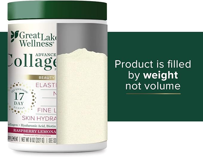 Great Lakes Wellness Beauty Boost Advanced Collagen Peptides Powder with Hyaluronic Acid Biotin Vitamin C - Skin Elasticity and Hydration - Raspberry Lemonade Flavor - Non-GMO Keto Kosher - 8 oz