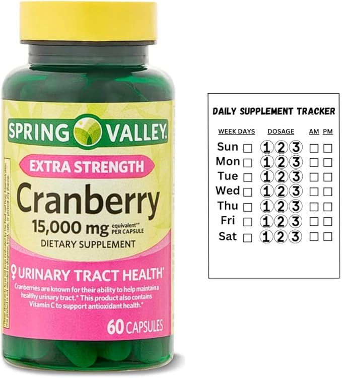Spring Valley Ultra Triple Strength Cranberry Dietary Supplement 15000 mg 60 Count + Daily Supplement Tracker Sticker