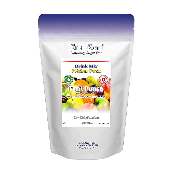 GramZero Fruit Punch Sugar Free Drink Mix Pitcher Pack Great For Nutrition Club Loaded Tea Zero Calorie Stevia Sweetened