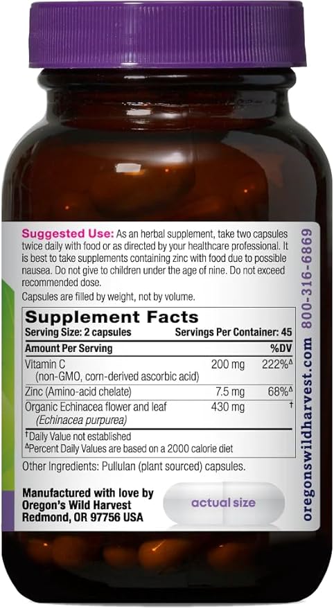 Oregon's Wild Harvest Echinacea with Zinc and Vitamin C Capsules 90 Count