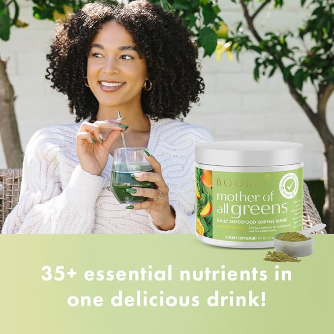 Boobie Mother of All Greens | Your New Family Ritual Daily Super Greens Powder with 35+ Essential Nutrients for Moms &amp Families | Vegan Gluten Free &amp Sugar Free | Mango Flavor 60 svgs