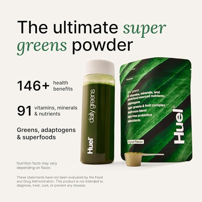 Huel Daily Greens Peach Passionfruit | Superfood Greens Powder | 91 Vitamins Minerals and Wholefood-Sourced Ingredients | Adaptogens Antioxidants Gut-Friendly Probiotics | 30 Servings
