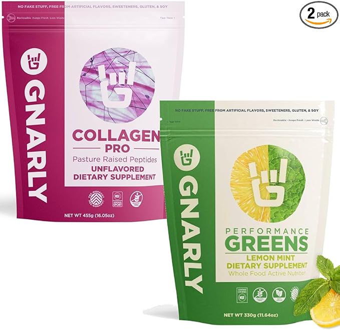 Gnarly Nutrition Collagen Pro Unflavored (15.87oz) and Gnarly Performance Greens Lemon Mint (11.64 oz)
