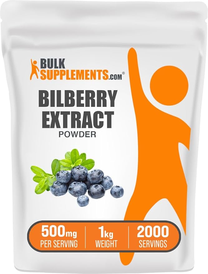 BulkSupplements.com Bilberry Extract Powder - Bilberry Extract Supplement Herbal Supplement - Vegan &amp Glulten Free 500mg per Serving 1kg (2.2 lbs) (Pack of 1)