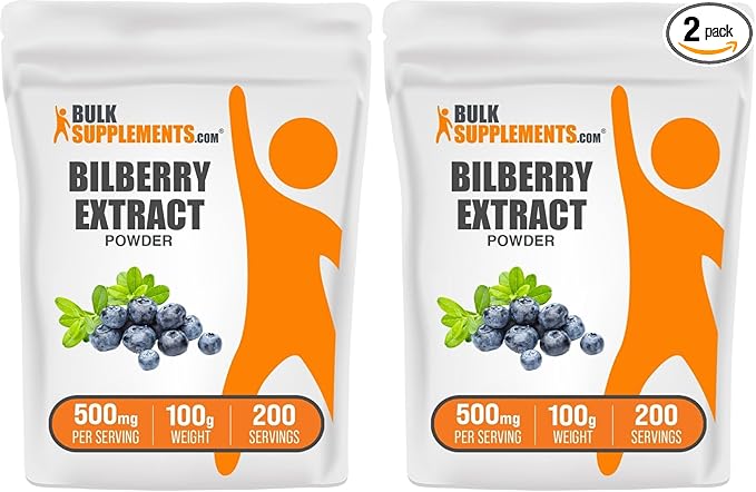 BulkSupplements.com Bilberry Extract Powder - Bilberry Extract Supplement Herbal Supplement - Vegan &amp Glulten Free 500mg per Serving 100g (3.5 oz) (Pack of 2)