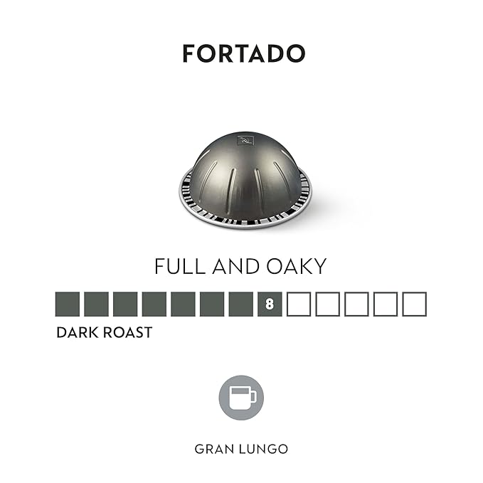 Nespresso Capsules Vertuo Fortado Gran Lungo Americano Dark Roast Espresso Coffee 30 Count Coffee Pods Brews 5.0oz.