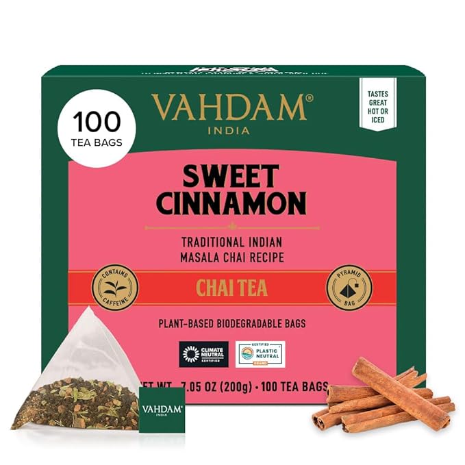 VAHDAM Sweet Cinnamon Tea | 100 Tea Bags | 100% Natural Spices | Cinnamon Masala Chai Tea Recipe | Spiced Chai Tea Bag | Brew as Hot or Iced