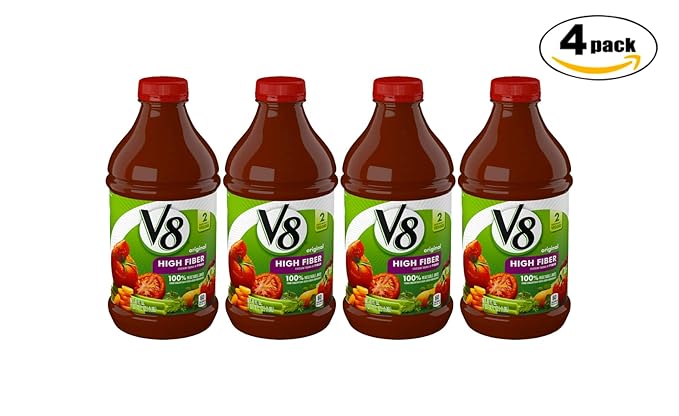 V8 High Fiber 100% Vegetable Juice 46 oz. Bottle 4 bottles total 184 fl oz