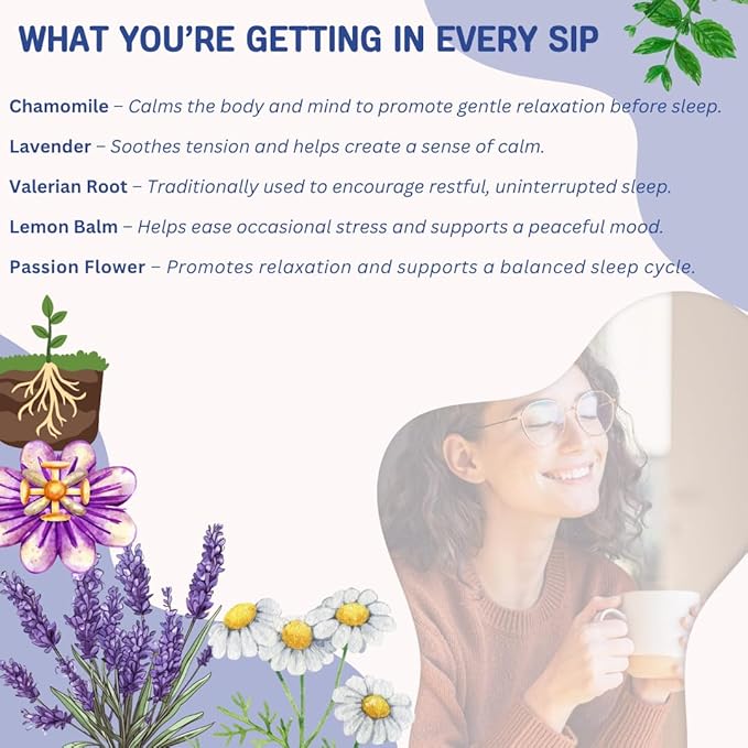 Sleep Easy Herbal Tea 3 oz – Chamomile Lavender Lemon Balm Valerian Root &amp Passion Flower – Natural Sleep Support for a Calm Restful Night’s Rest. Caffeine-Free. (includes: 35 empty unbleached