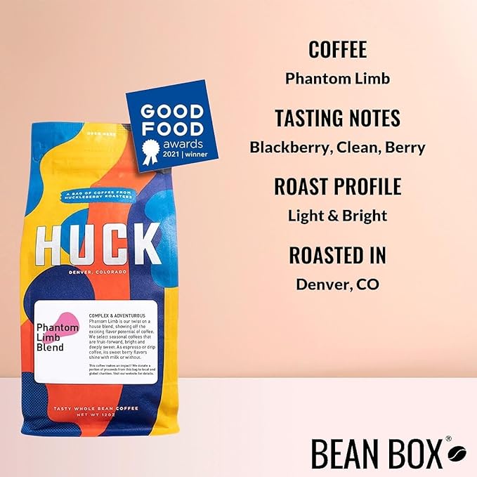Bean Box Coffee Sampler - Roasted by Huck 4-Pack Whole Bean Coffee Gourmet Coffee