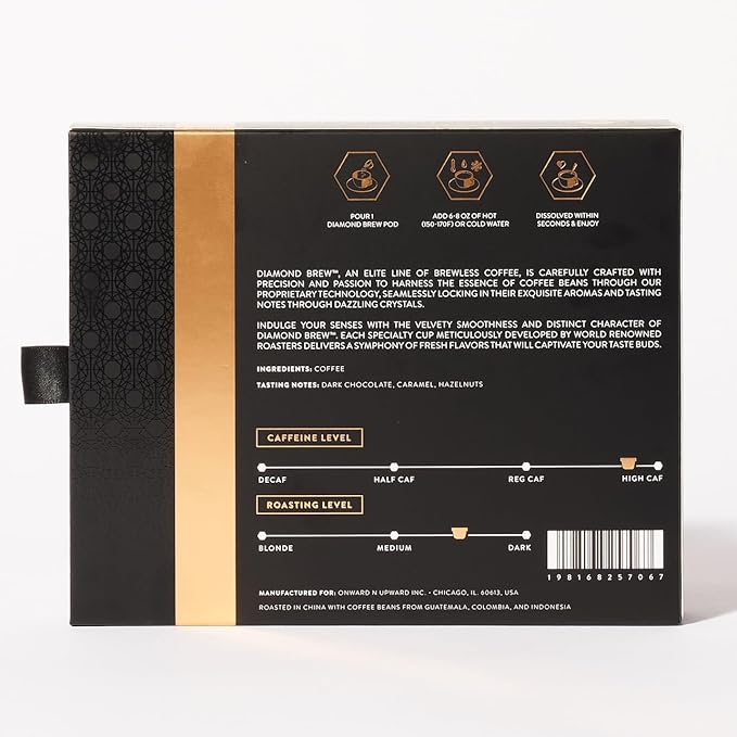 Luxury Instant Espresso - 160mg Caffeine Hot or Iced Instant Coffees Cold Brew Coffee Double Shot Espresso 12 Counts 100% Arabica Sugar Free No Additives - Original Diamond Brew