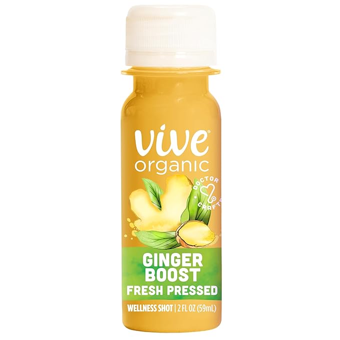 Vive Organic Immune Support Ginger Shot Cold-Pressed Ginger Root &amp Organic Juice Gluten Free Vegan Immunity Booster 2 Fl Oz (Pack of 12)