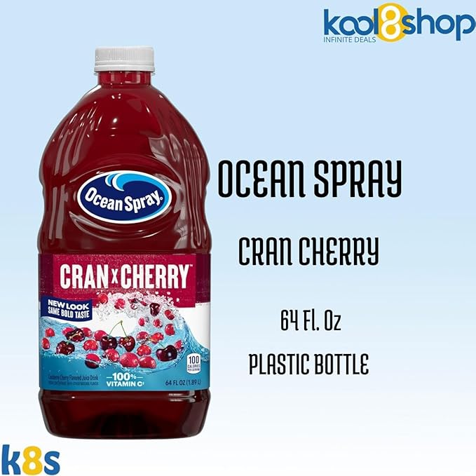 Ocean Spray Cran Cherry Juice Drink 64 fl oz Plastic Bottle 4 Pack + 15 Sugarcane Disposable Straws by KOOL8SHOP Infinite Deals