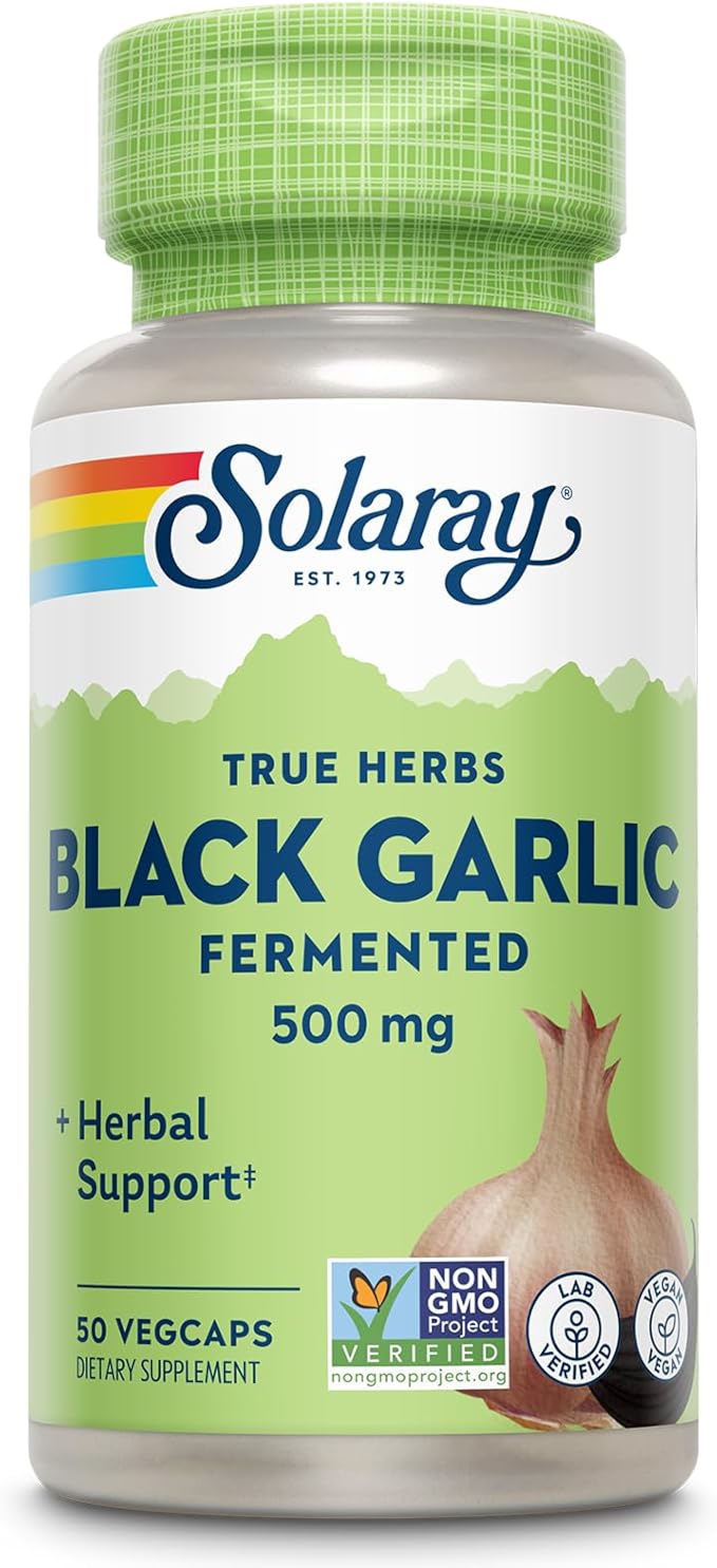 SOLARAY Black Garlic 500 mg - Fermented for Easier Digestion and Mellow Aftertaste - Antioxidant Garlic Supplements - Non-GMO Vegan Lab Verified - 60-Day Guarantee - 50 Servings 50 VegCaps