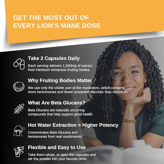 Intelligent Labs Lion’s Mane Mushroom Capsules Extracted from The Fruiting Bodies of Hericium Erinaceus Minimum 25% Beta Glucans No Grain Fillers 2-Month Supply
