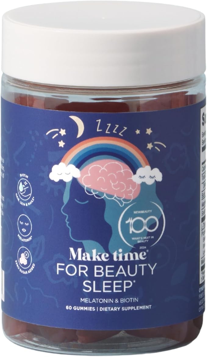 MAKE TIME Beauty Sleep Gummies – 5mg of Melatonin &amp Biotin Supplement for Restful Sleep Relaxation &amp Healthy Hair Skin &amp Nails – Sugar-Free Formula with L-Theanine and Magnesium (60 Gumm