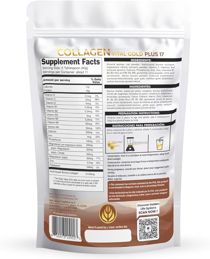 Vital Life Collagen Peptides Powder - Hydrolyzed Collagen with +17 Super Ingredients 1 lb Cocoa Flavor Supplement for Healthy Hair Skin Nails Bones Joints Collagen for Women &amp Men.