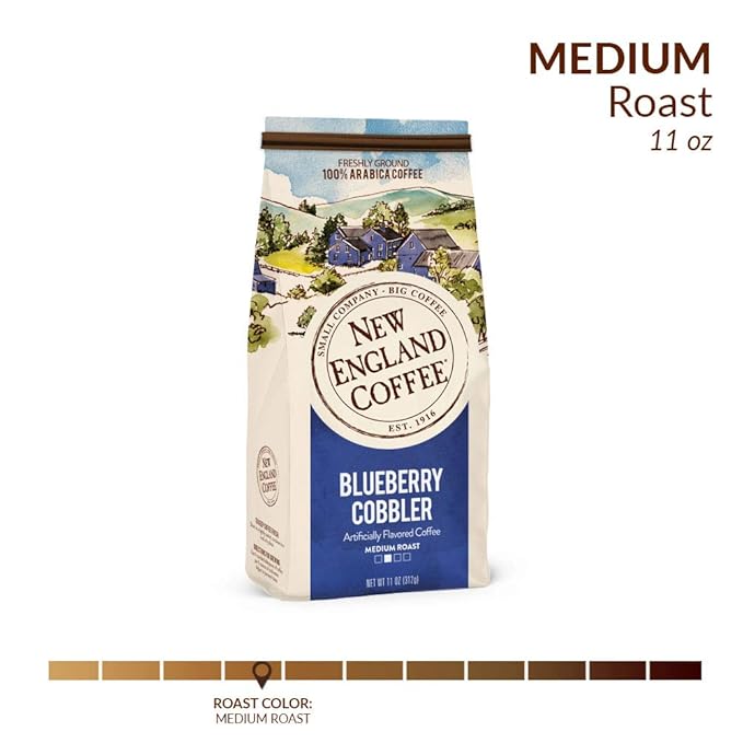 New England Coffee Ground Coffee Blueberry Cobbler Medium Roast 11oz Bag (Pack of 3)