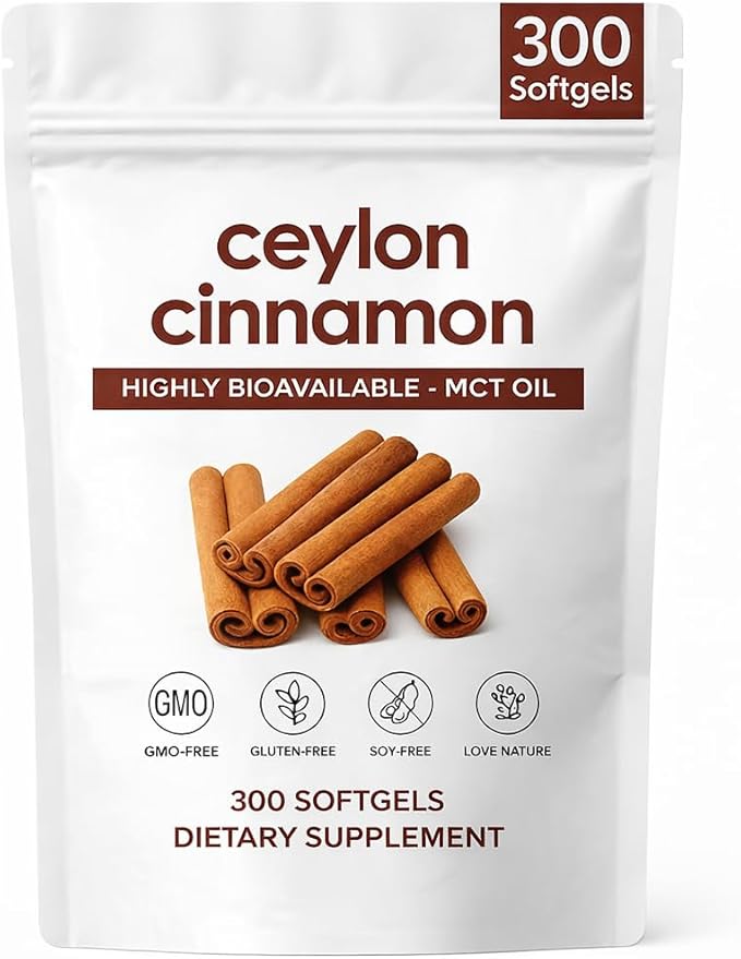 Ceylon Cinnamon Softgels Ceylon Cinnamon Soft Gels 7200mg with MCT Oil Highly Bioavailable Herbal Extract Non-GMO Gluten Free 300 Softgels
