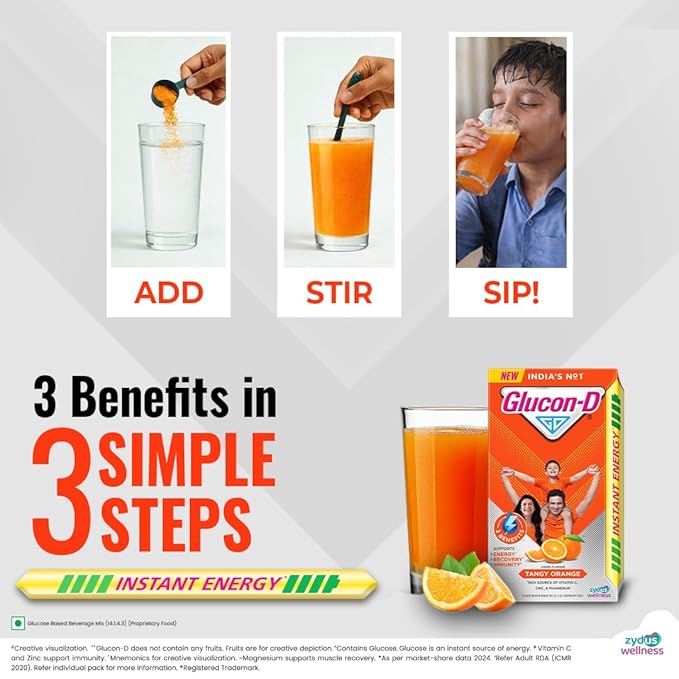 Glucon-D Instant Energy Health Drink Tangy Orange - 1kg Refill with free bottle