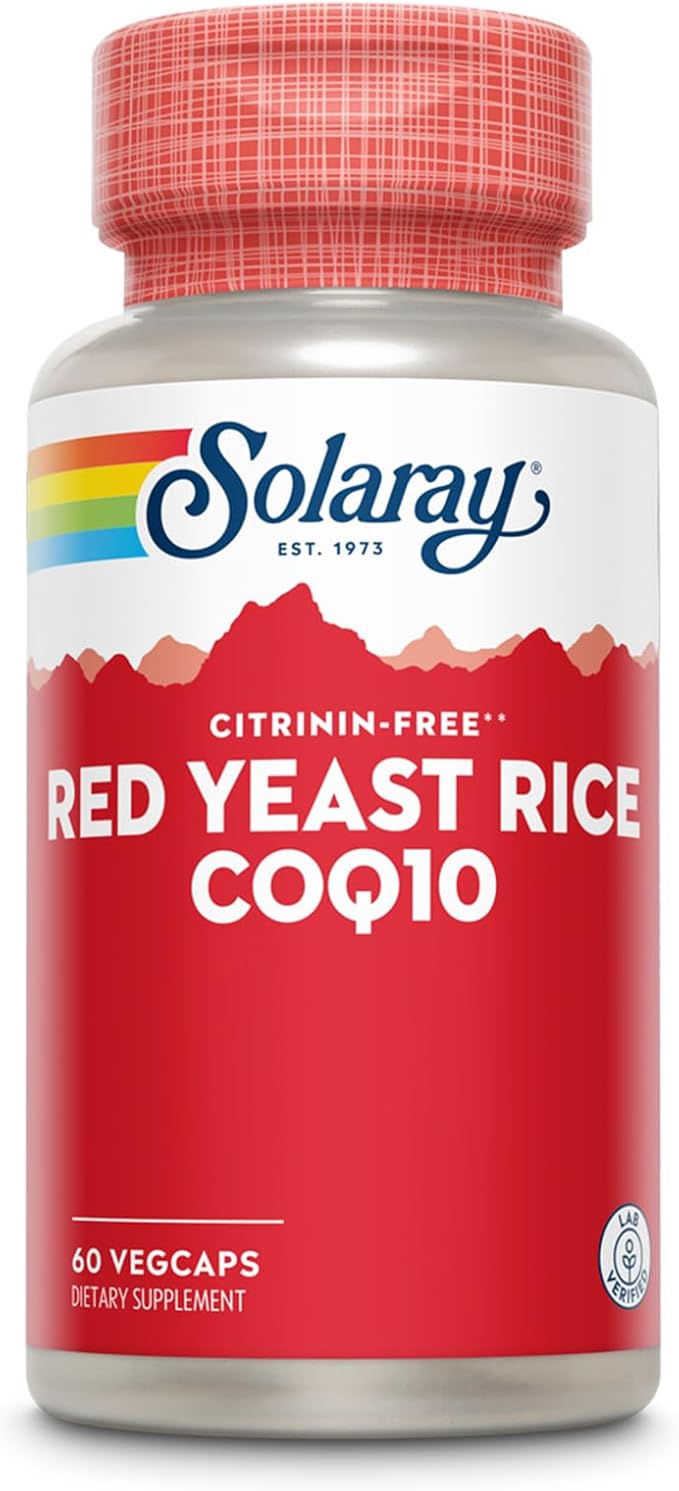 SOLARAY Red Yeast Rice Plus CoQ-10 &amp No-Flush Niacin Vitamin B-3 Healthy Heart &amp Cardiovascular Support Non-Irradiated &amp Citrinin Free 60 Day Money Back Guarantee 60 Servings 60 VegCa