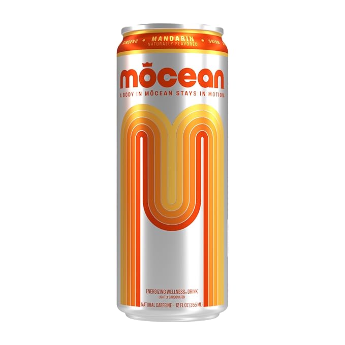 MŌCEAN Mandarin Energy Drink 12 fl oz (Pack of 12) Clean Adult Energy Drink with 130mg Caffeine Adaptogens &amp Minerals No Taurine No Sucralose No Candy Flavors