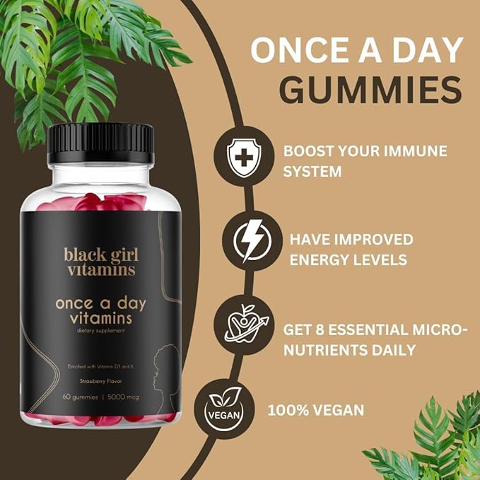 Black Girl Vitamins Look Good Feel Good Bundle – Hair Skin &amp Nails Vitamin D3 2000IU &amp Once a Day Multivitamin - Women's Supplement Bundle – Energy Immunity &amp Beauty Support