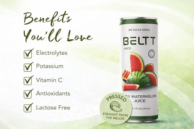 BELTT Watermelon Juice – 100% 11.1oz Fruit Juice Not From Concentrate No Added Sugar No Preservatives No Artificial Colors Refreshing Natural Watermelon Drink Pack of 12