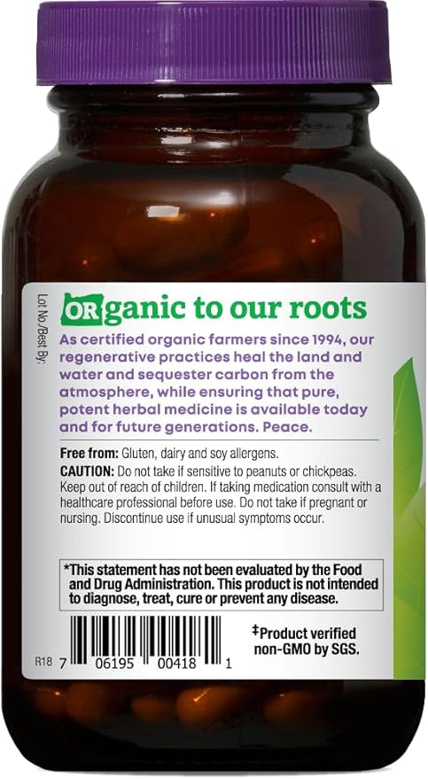 Oregon's Wild Harvest Certified Organic Astragalus Capsules for Immunity Support 1125 MGS 90 Count