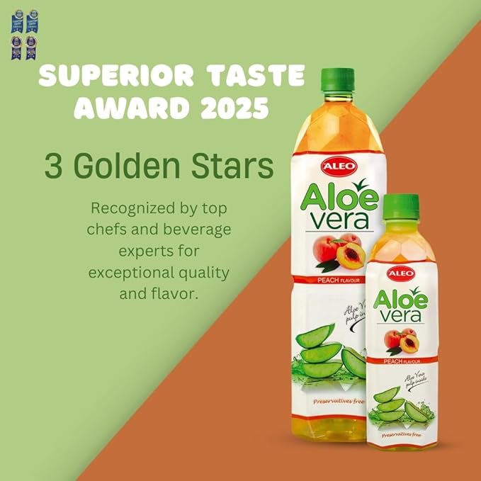 ALEO 1.5L x 12 Premium Peach Aloe Vera Drink - Natural No Preservatives No Artificial Colors Superior Taste Award 2025