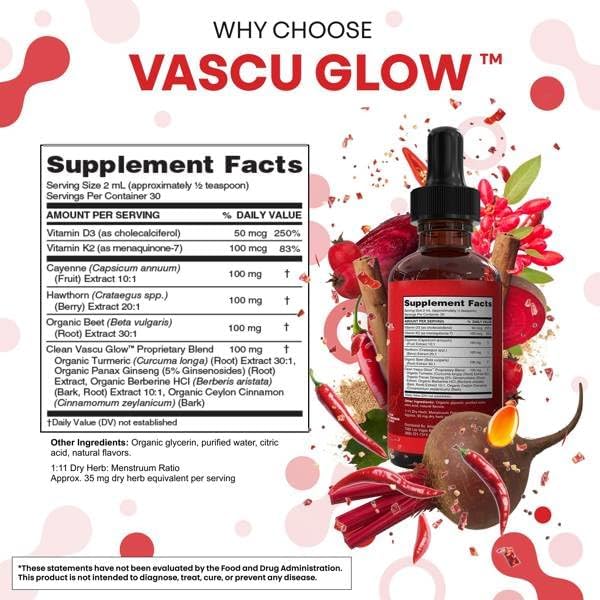 Clean Nutra Cayenne Pepper Drops Supplement Liquid + Hawthorn Berry Vitamin D3 K2 Beet Root Powder Ceylon Cinnamon Turmeric Curcumin Organic Panax Ginseng Berberine Extract Organic (2)