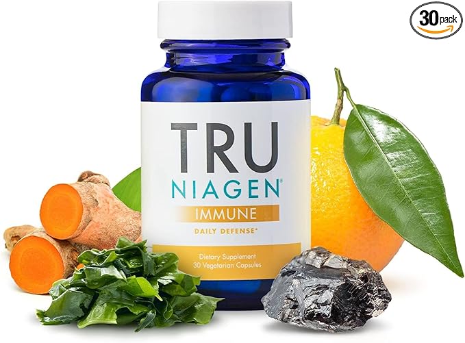 TRU NIAGEN Immune Support Supplement - Daily Defense - Vitamin C from Fermentation Vegan Vitamin D3 2000 IU Zinc Plus Theracurmin (Curcumin) + Multi Award-Winning NAD Boosting Niagen 150mg 30ct
