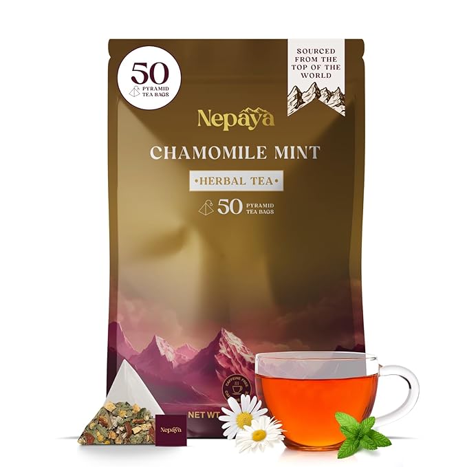 Chamomile Mint Herbal Tea Bags Relaxing Bedtime Blend with Lemongrass Peppermint Pyramid Tea Bags Fennel &amp Peppermint Caffeine Free Teabags Hot or Ice Tea 50 Biodegradable Tea Bag